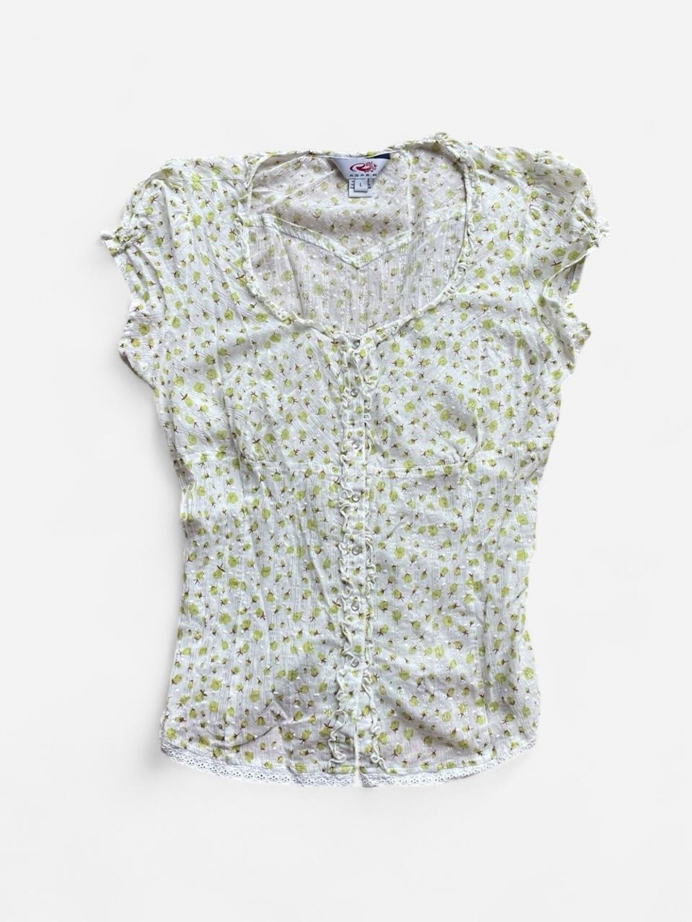 Roper White and Green Floral Button-Front Women's Top